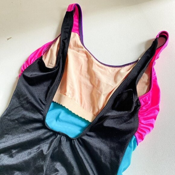 Vintage Christina Neon Pink Blue Low Back One Piece Swimsuit L - Picture 5 of 7